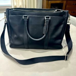 Coach genuine thick black leather laptop/work bag